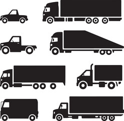 collection of black truck and car silhouettes on white background