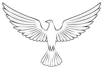 Obraz premium A simple line drawing of a flying white dove with its wings outstretched, a symbol of freedom and peace