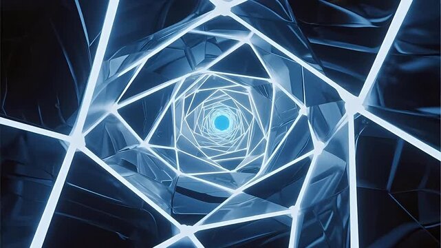 Abstract geometric tunnel with glowing lines