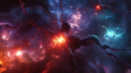 Scientific depiction of brain nerve cells branching in vivid glowing patterns