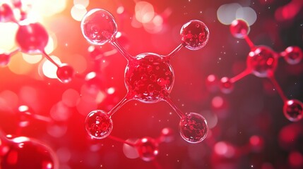 Red glowing atom forming molecular structure on dark science background