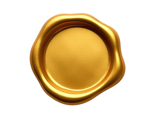 A golden wax seal placed on a clean white surface, ready for use or display
