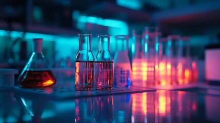 Science research team working with lab equipment in modern laboratory