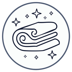 Obraz premium Stacked Rolled Towels Line Icon with Stars in a Circular Frame, Laundry Symbol
