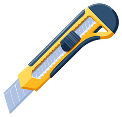 Obraz premium Sharp utility knife with retractable blade and blue sliding mechanism for precise cutting and crafting