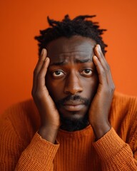 man silently stressed