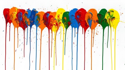 Vibrant rainbow spectrum paint drips create an artistic and colorful backdrop