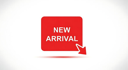A red square with a white cursor pointing to the words 'New Arrival' on a white background