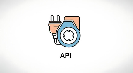 A simple API icon on a clean white background for technology concepts