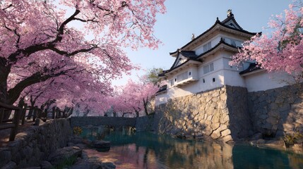 Fototapeta premium Japanese castle with cherry blossoms spring