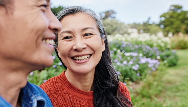 Smiling senior couple enjoying quality time together outdoors