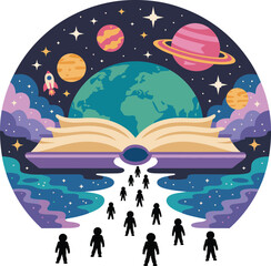 A journey through knowledge and discovery: exploring the universe with an open book