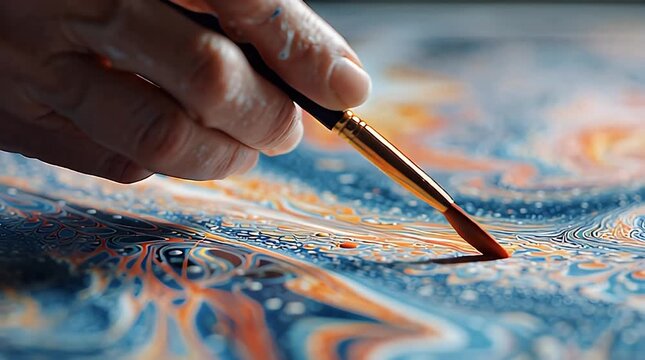 Traditional Ebru Water Marbling Art Process Abstract Video.