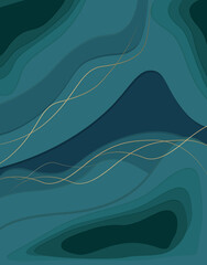 Luxury abstract ocean waves with golden lines