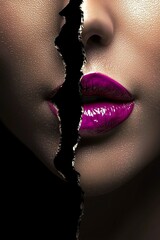Womans face and lips split in half. Beauty and cosmetics concept. Generative Ai