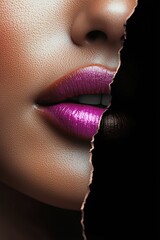 Womans face and lips split in half. Beauty and cosmetics concept. Generative Ai