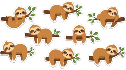 Obraz premium Cute Sloth Collection, Lazy Jungle Animal Art, Relaxed Treetop Life