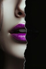 Womans face and lips split in half. Beauty and cosmetics concept. Generative Ai