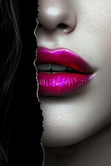 Womans face and lips split in half. Beauty and cosmetics concept. Generative Ai