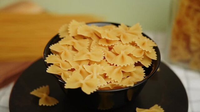 Cooking farfalle pasta with simple ingredients in a kitchen setting