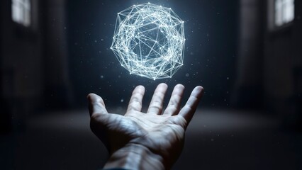 Hand holding digital sphere