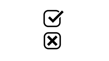 Minimalist check mark and cross icons in boxes representing decision making, survey options, right and wrong choices, and voting.