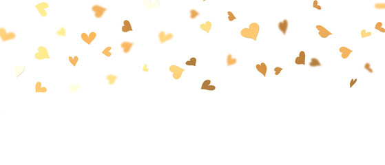 Golden hearts floating on air isolated on white