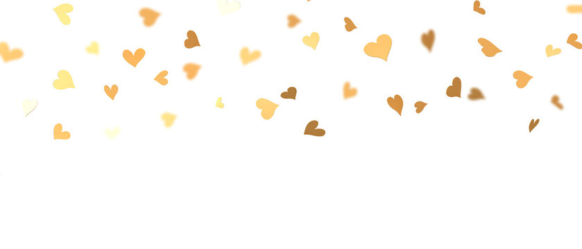 Golden hearts floating on air isolated on white