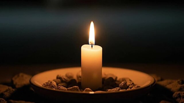 Single Burning Candle in Darkness with Soft Warm Light - Powered by Adobe