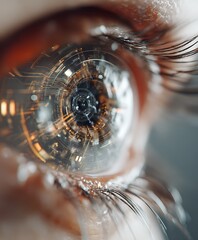 AI interface blending with human eye in futuristic macro concept