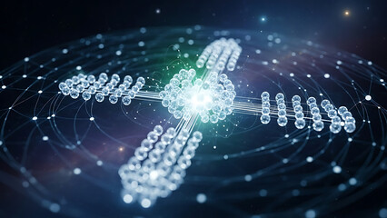 Abstract representation of data flow and interconnected network in a digital space