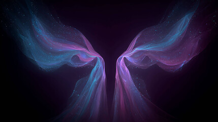 Abstract luminous wings emerging from feminine silhouette