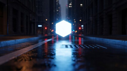 Neon hexagon city street