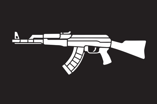 High-contrast silhouette vector illustration of the AK-15 assault rifle, a modern Kalashnikov design and part of the AK-12 family, shown in clean side profile.