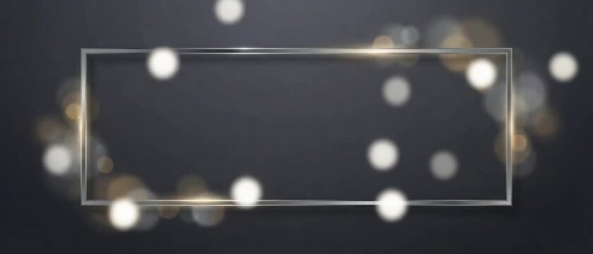 Minimal Silver Empty Frame on Dark Elegant Background with Soft Light Particles for Luxury Design Templates. Panoramic video