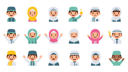 Fototapeta premium Eid mubarak vector with muslim kids. Happy Eid Mubarak. Muslim Kid Celebrating Eid Mubarak. religious holiday is celebrated by Muslims, Islamic holidays Greeting card. Eid Mubarak Urdu Calligraphy.