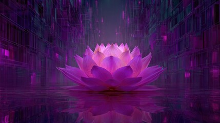 Abstract illustration of a lotus flower with digital technology reflections