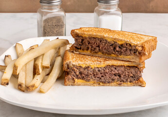 hamburg melt sandwich with  french fries
