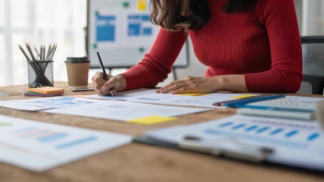 書類を整理しながらペンを走らせる作業風景が業務の現実を映す