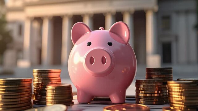 貯金箱と硬貨が将来に向けた資産形成を示す