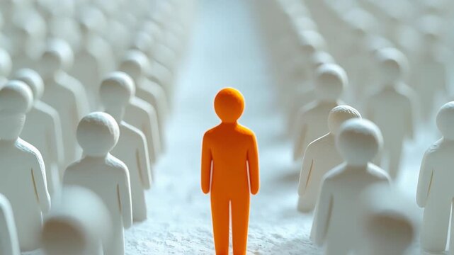 整列した白い人型の中で一体のオレンジ色の人物が目立つ差異表現のビジュアル