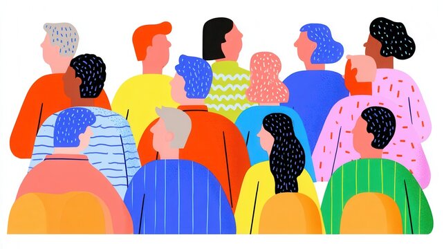 Diverse community of different people watching and observing, representing population connection diversity and human