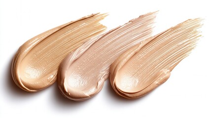 Liquid foundation swatches displaying a range of skin tones, cosmetic product texture for and makeup advertising beauty