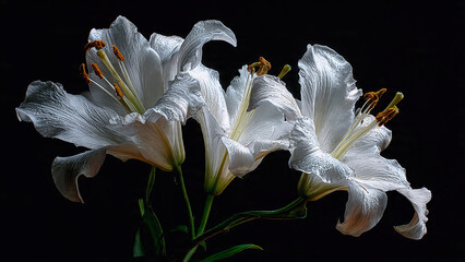 white lilies on dark background 
