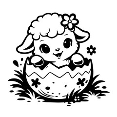 Osterl&auml;mmchen schl&uuml;pft aus dem Ei Outlines