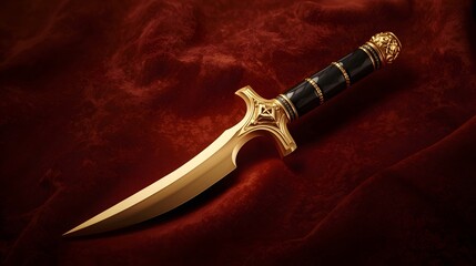 Golden trishul with an intricately designed black obsidian handle