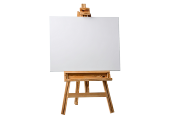 Wooden Artist Easel with Blank Canvas Standing Tall Isolated on Transparent Background