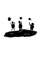 Group of Stick Figure Students Throwing Graduation Caps in Celebration