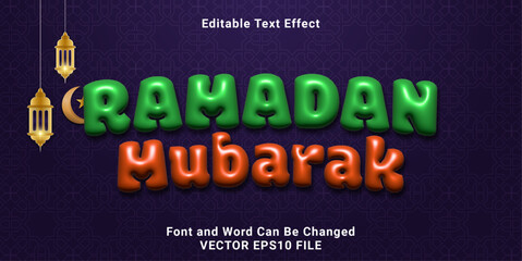 3d editable inflate  holy ramadan mubarak text effect