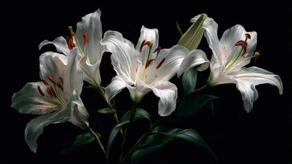 white lilies on dark background 